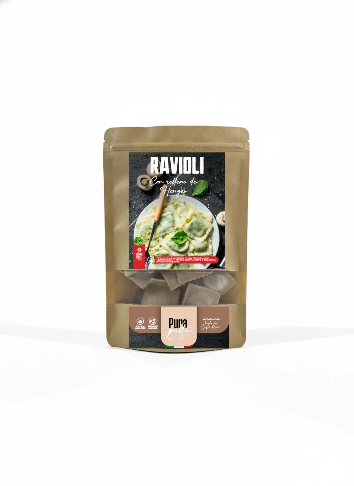 Ravioli relleno de Hongos y Ricotta — Pasta sin gluten PuraPasta